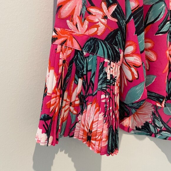 Ann Taylor Bright Colorful Floral Silky Long Sleeve Blouse - Picture 4 of 5